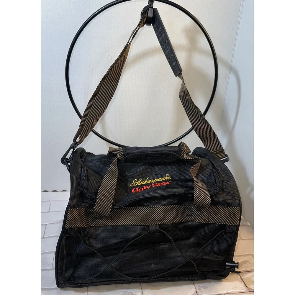 Shakespeare Ugly Stik Fishing Tackle Bag Black‎ Gold Nylon Shoulder Strap Bungee